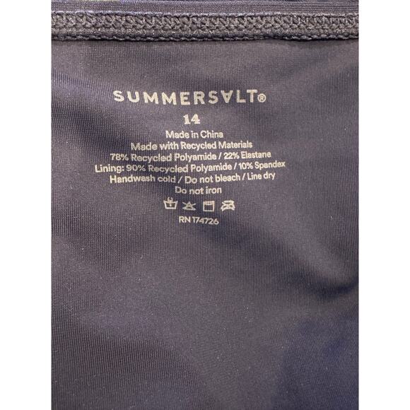 SUMMERSALT Ruffle Back Flip One Piece Bathing Suit Size 14 Blue and Black - Picture 3 of 4